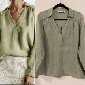 Zara Women's Linen Tunic Medium Green Classic Coastal Grandma Contemporary